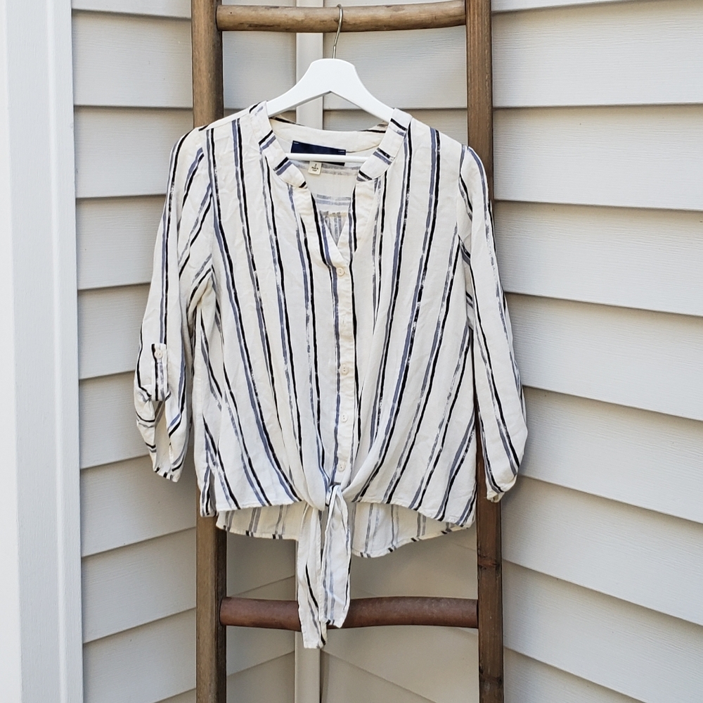 Blue Rain White and Black Striped Blouse